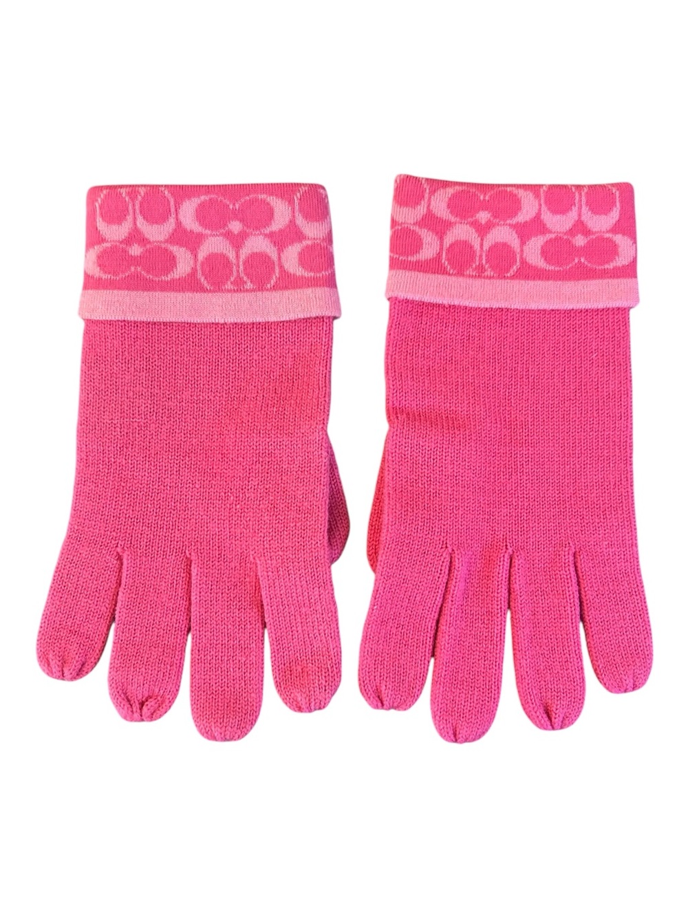 Coach 100% Marino Wool One Size Signature Logo Print Foldover Gloves